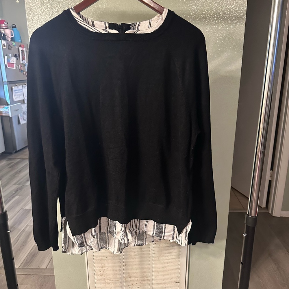 Verve Ami Black and White Striped Collar Sweater